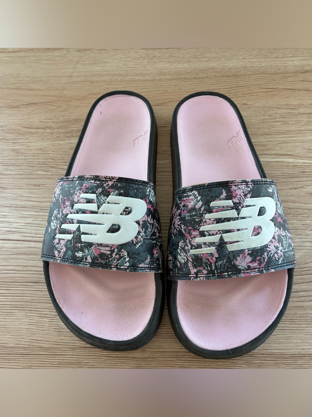 New Balance Black & Pink Floral Slide Sandals